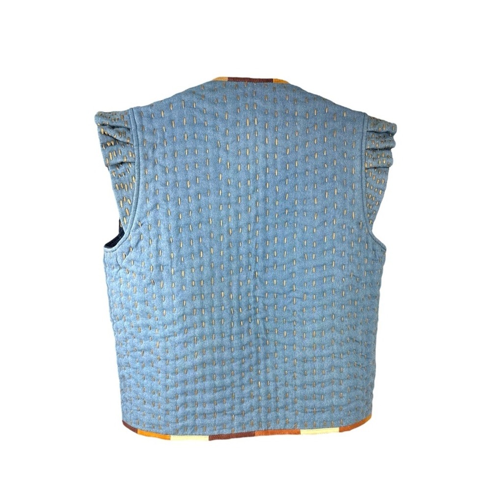 Sessun NWOT SZ Med Chiapello Denium Blue Quilted Vest leather trim‎ reversible - Picture 7 of 14